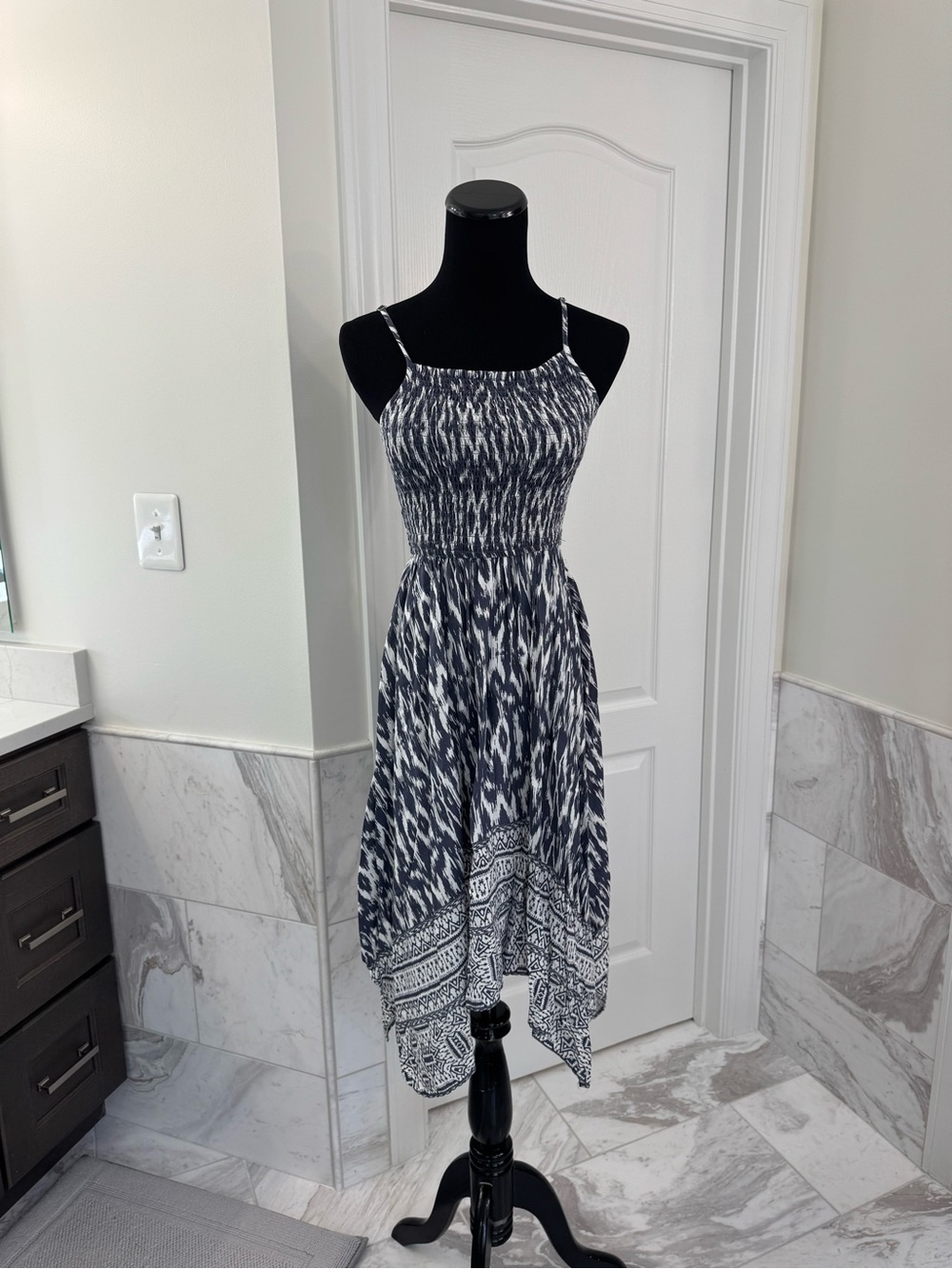 Japna Black & White Printed Smocked Maxi Dress